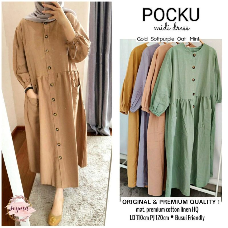 Seyma  - Pocku MIDI Dress / Gamis MIDI Katun Linen