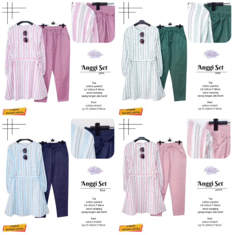 SETELAN TUNIK MOTIF STRIPE / GARIS + CELANA KATUN POLOS ANGGI SET BY TABITHA