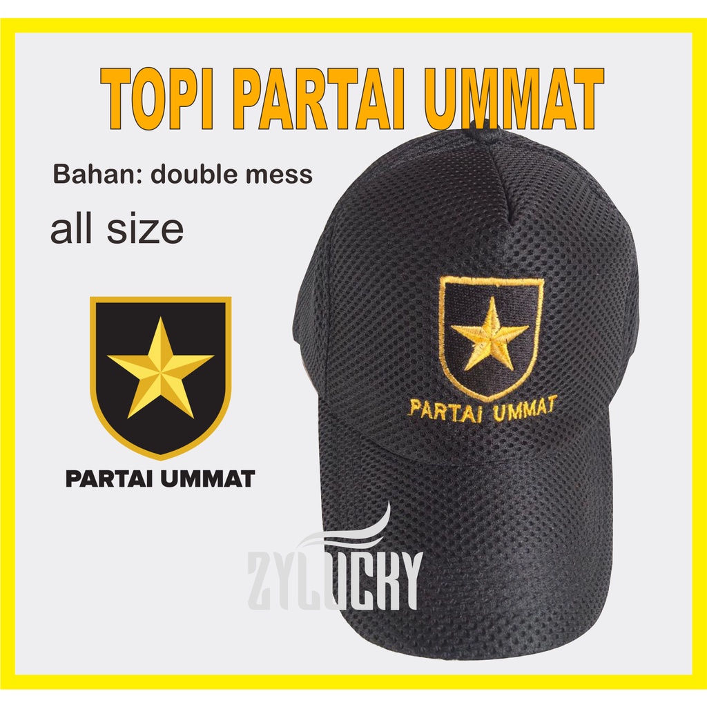 Topi partai UMMAT, Bahan double mess, all size ..bisa  custom bordir samping