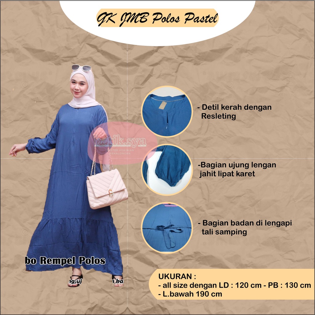 Gamis Wanita Bahan Rayon Polos Resleting Depan