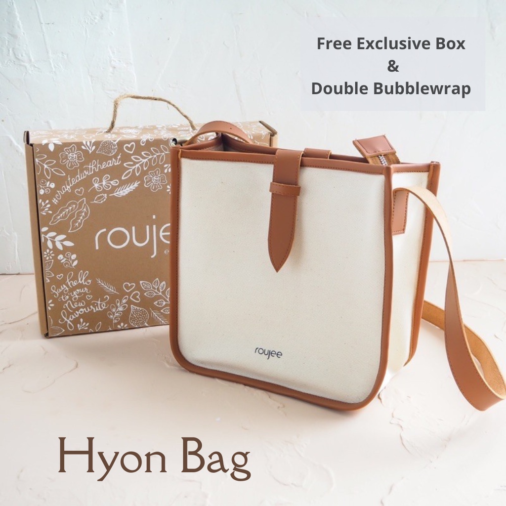 Tas Selempang Wanita Kanvas Korean Style Kekinian Sling Bag Hand Bag (Hyon Bag By Roujee)