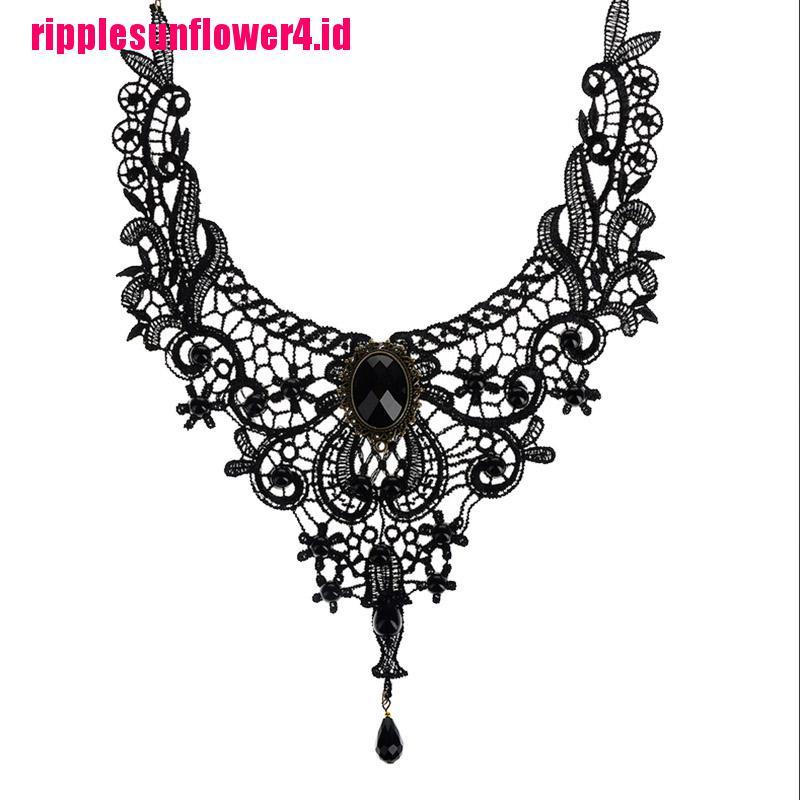 Kalung Choker Bahan Lace Warna Hitam Gaya Victorian / Steampunk / Gothic Untuk Wanita