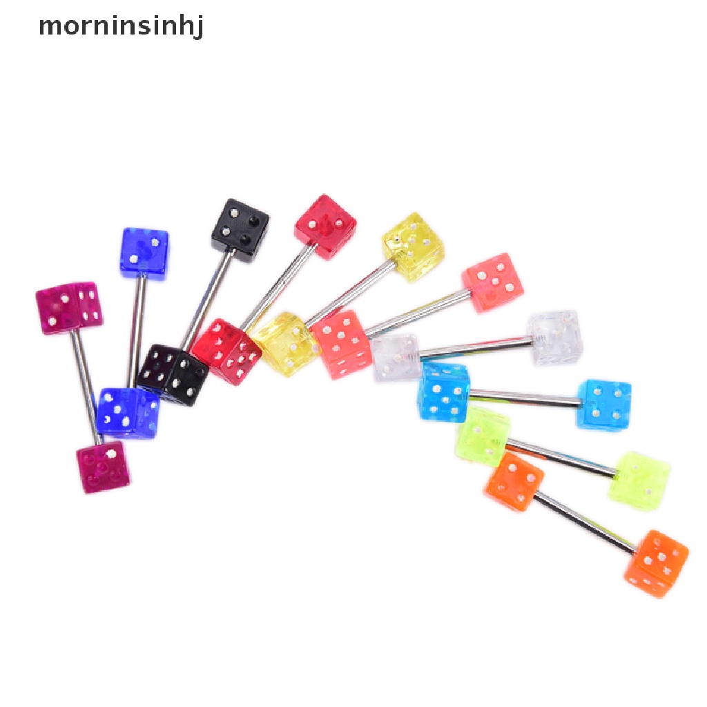 Mornin 10pcs / Set Anting Tindik Lidah Bentuk Dadu Bahan Stainless Steel