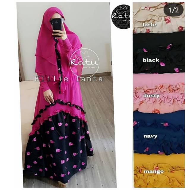 Gamis ladya syari tulip dahlia macan elilie maple polka lemon melawie kameela romantic mayra