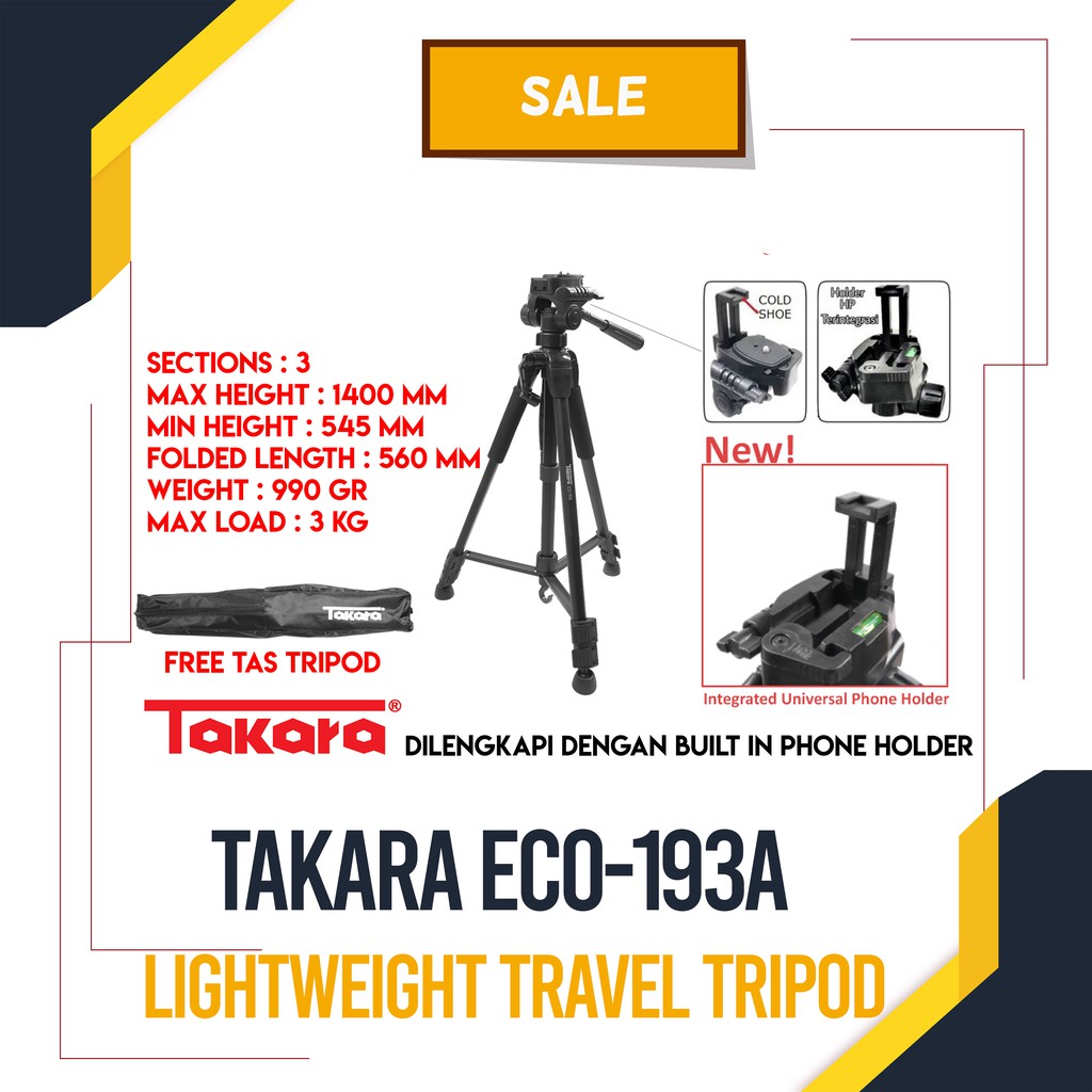 Takara ECO-193A Lightweight Travel Tripod Free Bag for DSLR Mirrorless ECO 193A