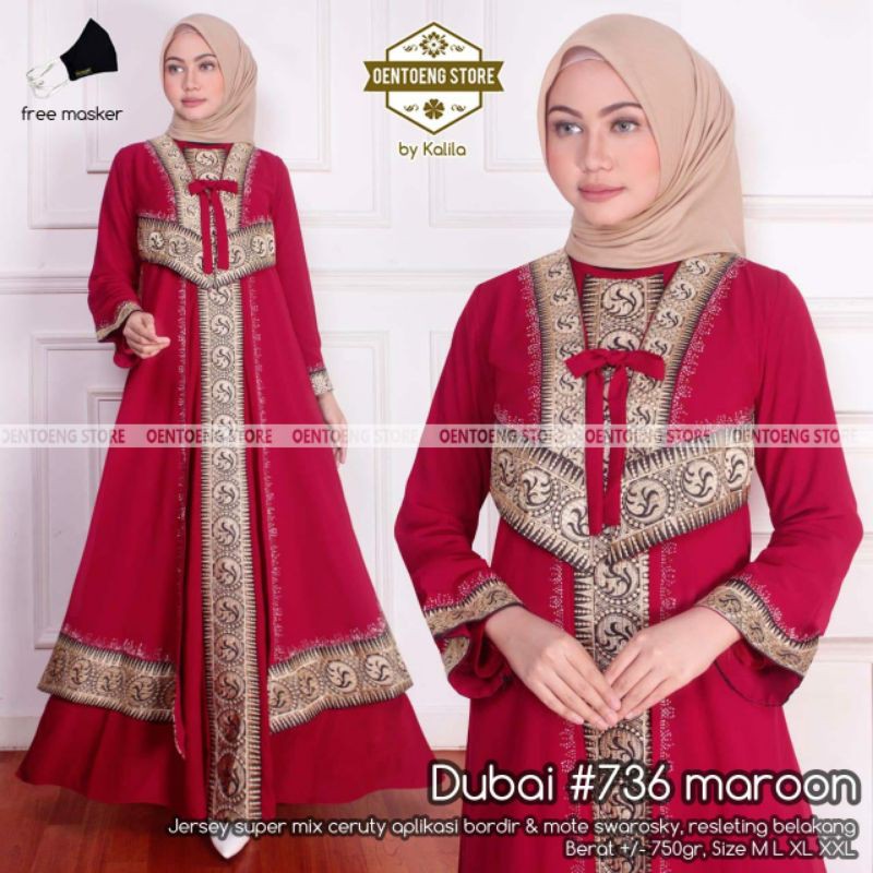 GAMIS MUSLIM ABAYA TURKI MAROON JERSEY PREMIUM SUPER MEWAH