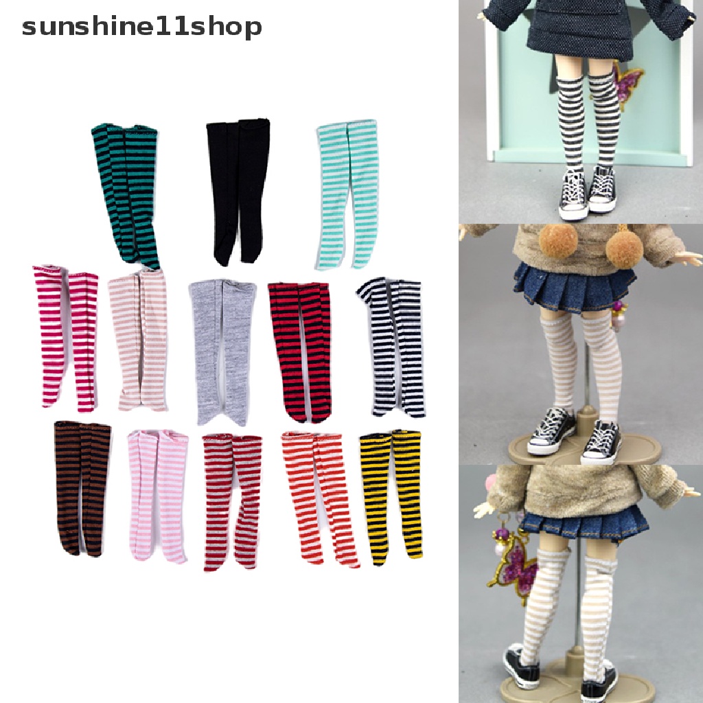 (SHO) 1 Pasang Kaos Kaki Motif Garis Untuk Aksesoris Boneka Blyth licca BJD 1 / 6 28-30cm