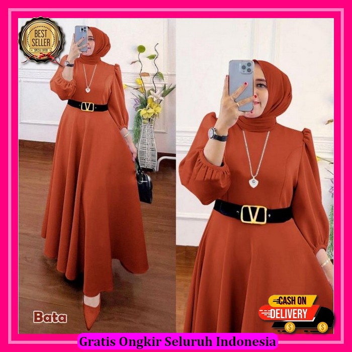 Setelan Long Dress Inner Polos Velvet Gamis Wanita Muslimah Baju Gamis Brukat Kondangan Dress Lamara
