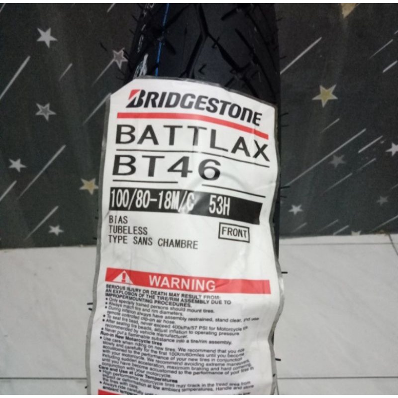 BAN LUAR BRIDGESTONE BT 46 UKURAN 100/80-18 TUBELESS