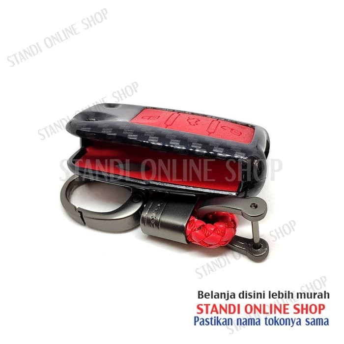 Cover Flip Key Sarung Kunci VW Polo Golf Tiguan Carbon Merah