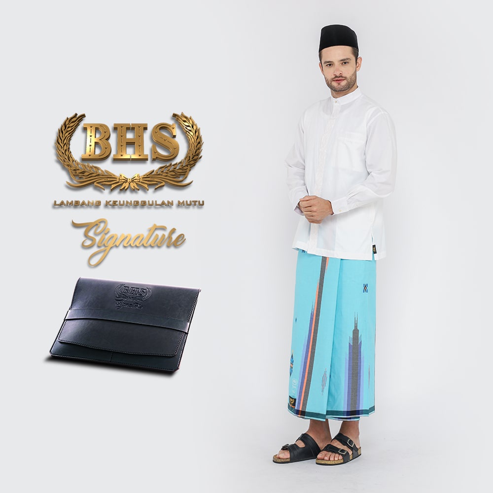 Sarung BHS Signature Gold Motif Songket Gunung Warna Biru Orange / BHS SKG