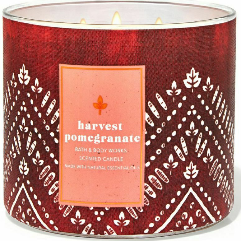 BATH AND BODY WORKS BBW HARVEST POMEGRANATE 3 WICK SCENTED CANDLE MADE WITH ESSENTIAL OILS 411 G