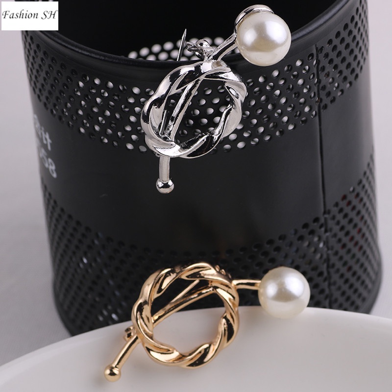 Fashion Scarf Clasp Ring Pearl Tee Shirt Clips Buckle for Neckerchief Clothing M40138