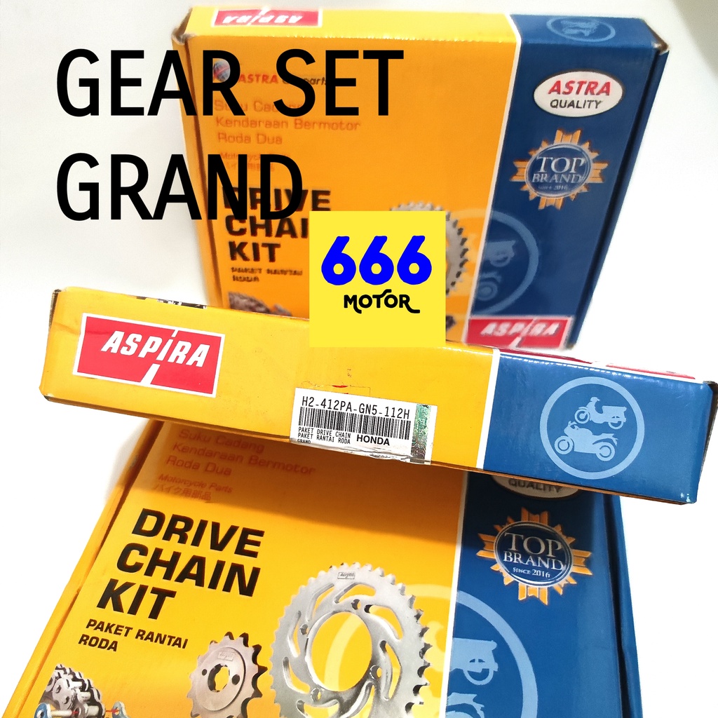 GEAR SET DEPAN BELAKANG PLUS RANTAI LEGENDA ASTREA GRAND 14-36-428-100 ASPIRA ASTRA OTOPART H2-412PA-GN5-112H