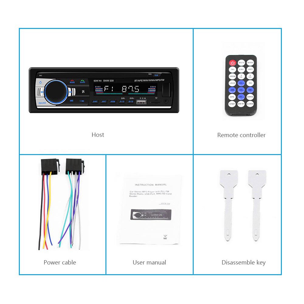 Taffware Tape Audio Mobil Bluetooth Car MP3 Player output 4X60W New JSD520 12V Car Radios Stereo FM MP3 Audio Player Support Bluetooth Phone with USB/SD MMC Port Car Electronics U-Disk Bluetooth MP3 Player Hands-free Car MP3 Stereo Audio FM Radio