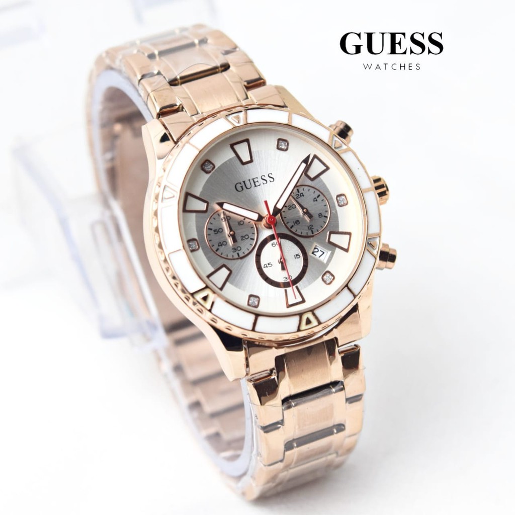 [COD] Jam Tangan Wanita Guess G7138 Hp Chronograp Tanggal Aktif Tali Rantai Free Box & Baterai