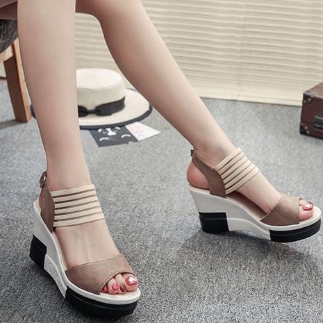 TBIG [COD] Sandal Wedges Tali Slip On Andreanna Wanita Import Korea Style Santai Wanita Sandal Wedges