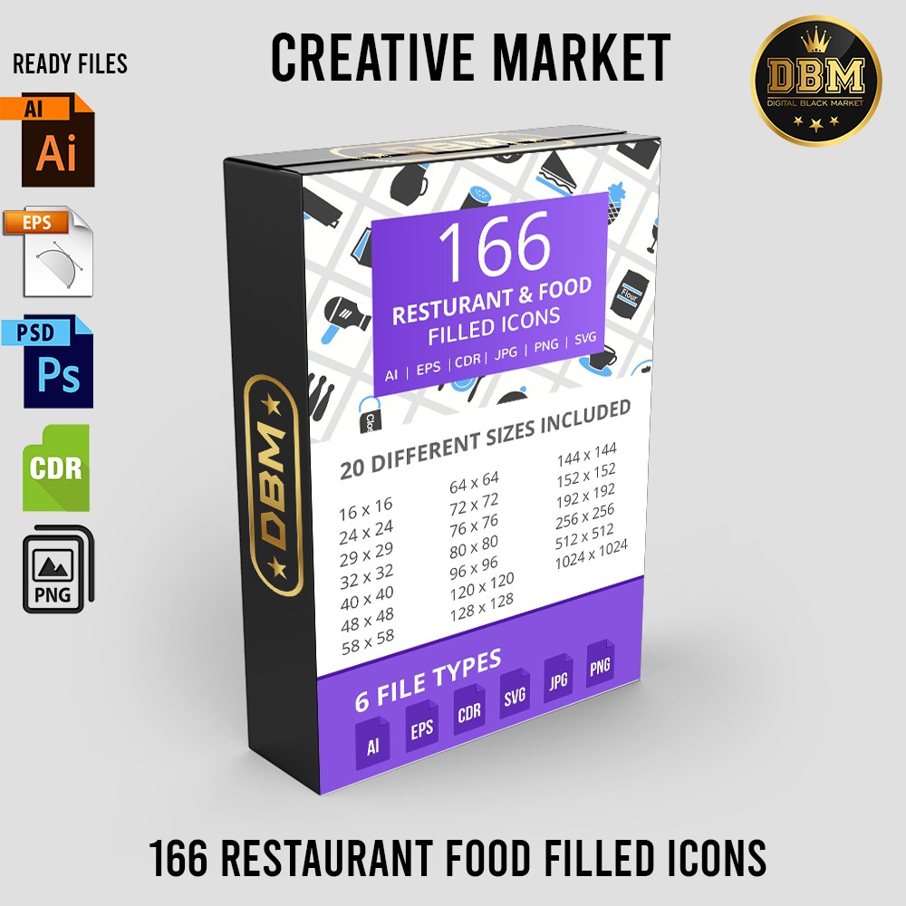 166 Restaurant Food Filled Icons - Vector Designs