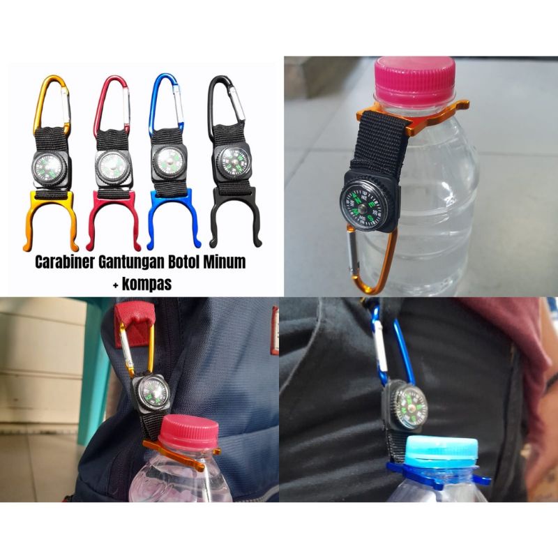 Carabiner Gantungan Botol Minum Dengan Klip Pengait Botol Air Mineral Buckle Bottle Alat Naik Gunung