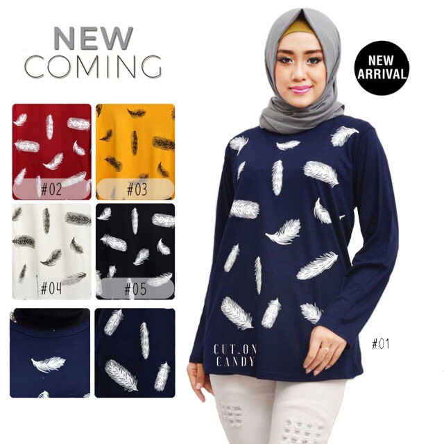 Baju Kaos Muslim/Fashion Muslim/Kaos Big Size Wanita Bulu Angsa - Lycra Casual