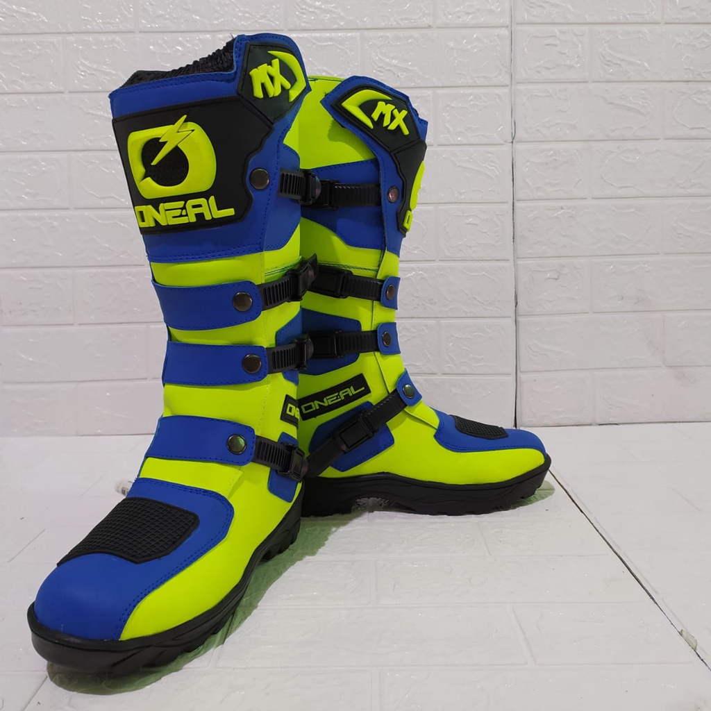 sepatu trail cross adventure logo 3D kualitas premium bots safety terlaris  sepatu touring sepatu drag roadraceSTABILO BLUE