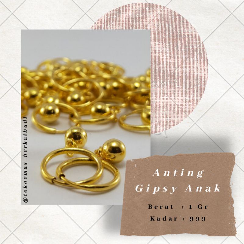 ANTING GIPSY ANAK EMAS KADAR 99% ( 24 karat ) 1 Gram