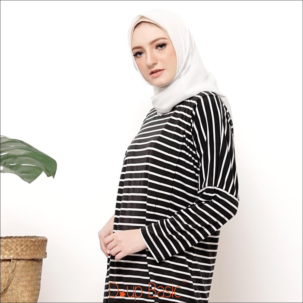 Dupbasic Gamis Kaos Diamonia Maxy Busui Gamis Busui Friendly Remaja Kaos Casual Modern Salur Hitam