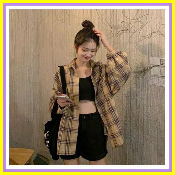 Flanel Oversize  Bestseller Keren Terlaris Flanel Cewek Lengan Panjang Atasan Kemeja Flanel Kemeja O