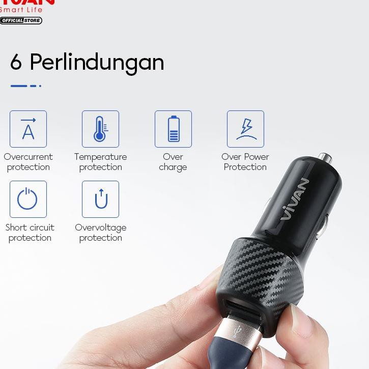 Lagi Trend Car Charger Colokan Mobil 2 Ports USB-A 30W VIVAN 3A QC3.0 Fast Charging Garansi 1 Tahun