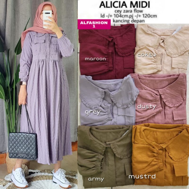 Alicia Midi Alfashion Cey Zara Flow Ld ±104cm Pj ±120 Kancing Depan #125