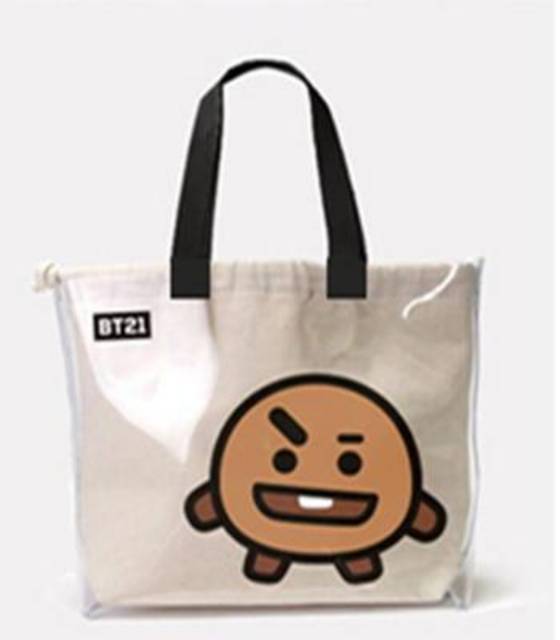 Tote Bag BT Boy Band Korea Transparan + Pouch Serut, Tas Jalan Fashion Unik Wanita Kpop Army Korea