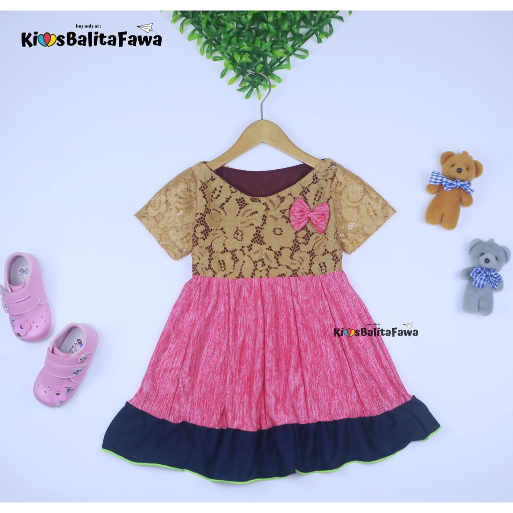 Dress Yuki uk 1-2 Tahun / Baju Import Brukat Gaun Pesta Adem Murah Dres Lengan Anak Perempuan