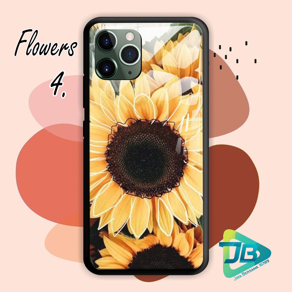 SOFTCASE BACK CASE GLASS KACA FLOWERS IPHONE 5 6 6S 6+ 6S+ 7 7S 7+ 8 8+ X XS XR 11 12MINI PRO JB3744