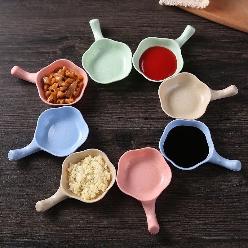 [ Featured ]  Eco-friendly Wheat Straw Seasoning dish with Handle / Appetizers Snack Plates / Vinegar Dipping Dish Kitchen Utensils Gadget Accessories