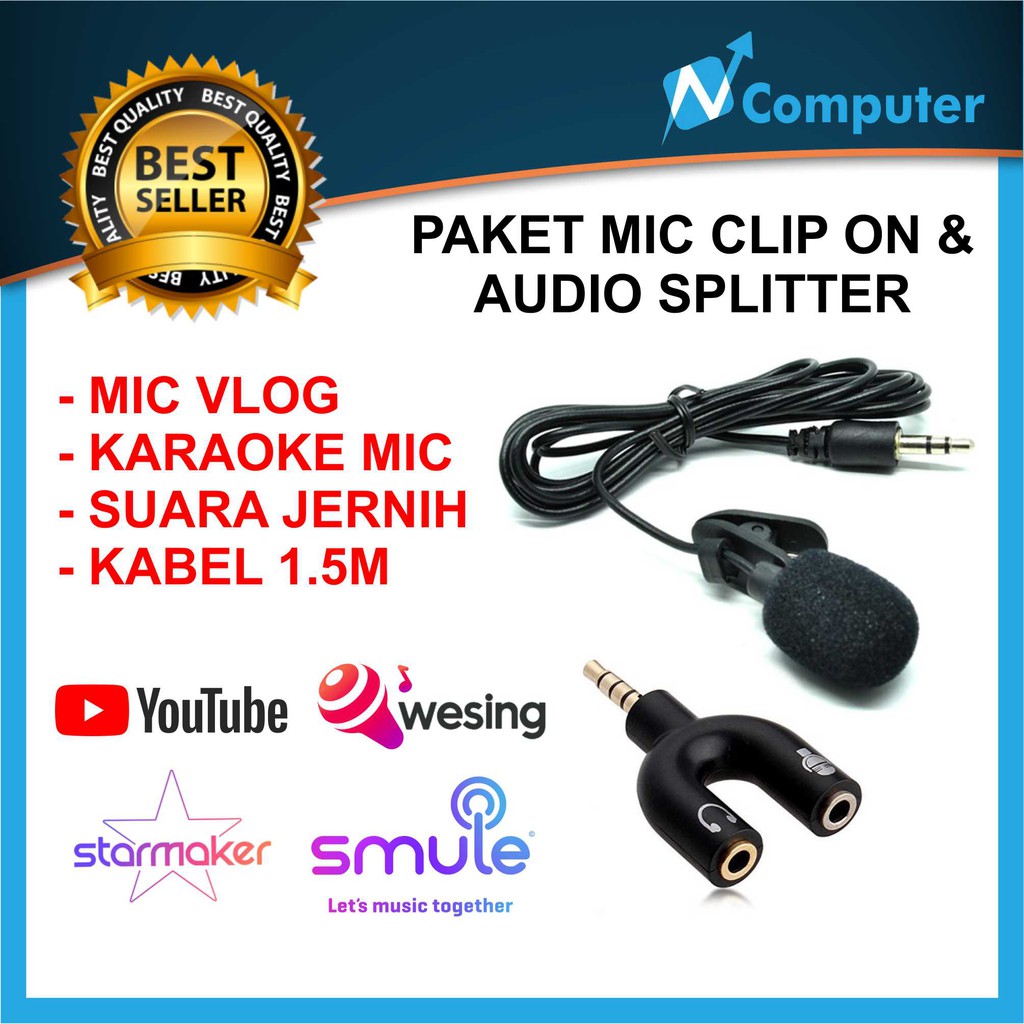 Paket Microphone Clip On plus Audio Splitter Vlogger