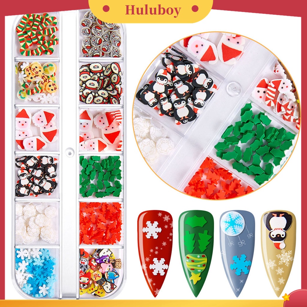 Huluboy Huluboy♡ 1 Kotak Dekorasi Nail Art 3D Bahan Polimer Desain Natal Untuk Wanita