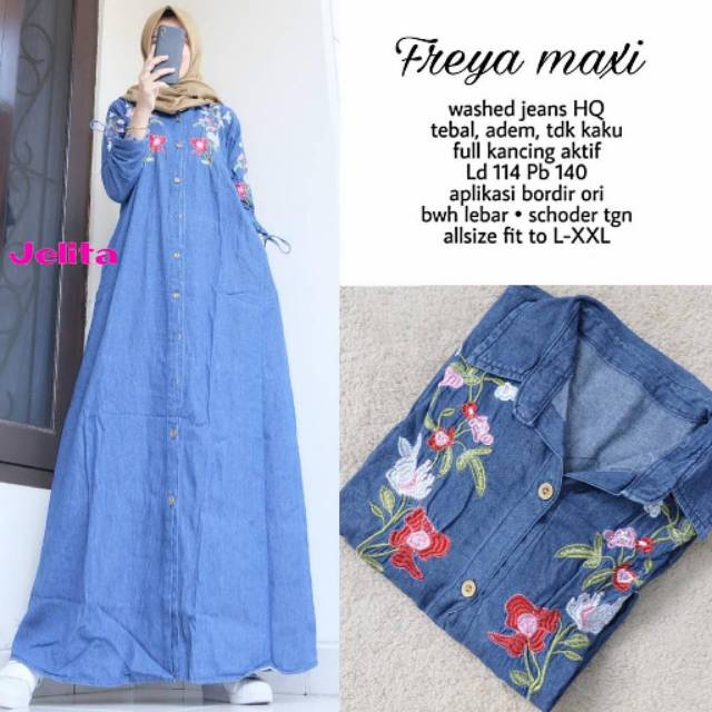 Dress Jeans Wanita Muslimah Gamis Jeans Freya Maxi by Jelita