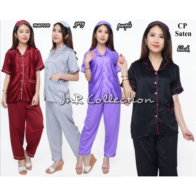 Piyama satin silk celana panjang tangan pendek dewasa(CP) ld 106-108cm