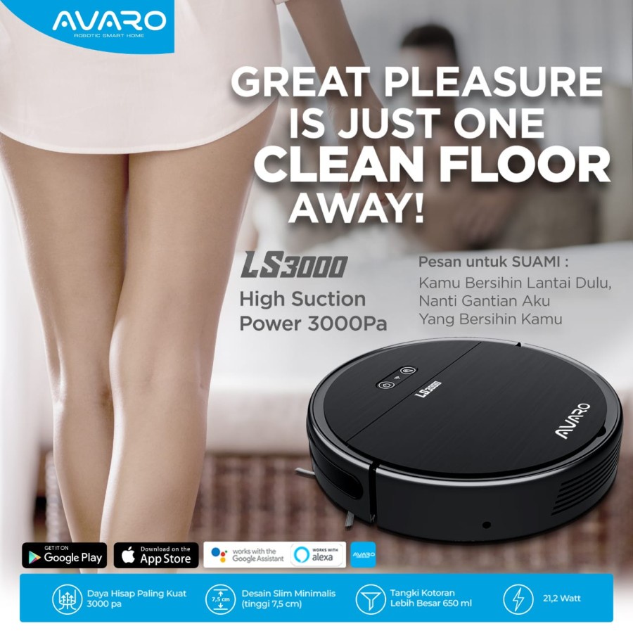 AVARO LS3000 Robot Vacuum Vacuum Cleaner &amp; Mopping Mode 3000Pa