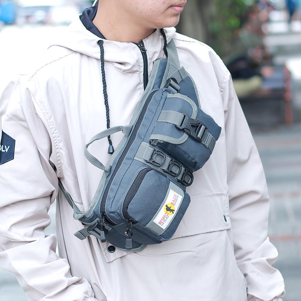 Tas Selempang Pria Distro Pemium Hitam Navy Abu-abu