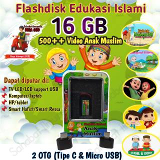 Bisa COD Flashdisk Edukasi anak muslim 16 Gb 500++ video anak islam bonus 2 OTG dan BOX penyimpanan