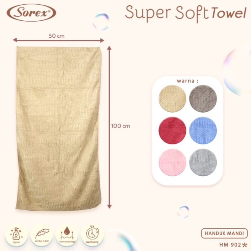 Sorex HM 902 Handuk Mandi Dewasa supersoft Towel Motif polosLembut Daya Serap Tinggi