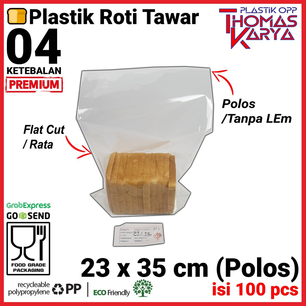 

Plastik OPP Roti Tawar Tanpa Lem 23x35 cm Isi 100 Lembar Tebal Bening