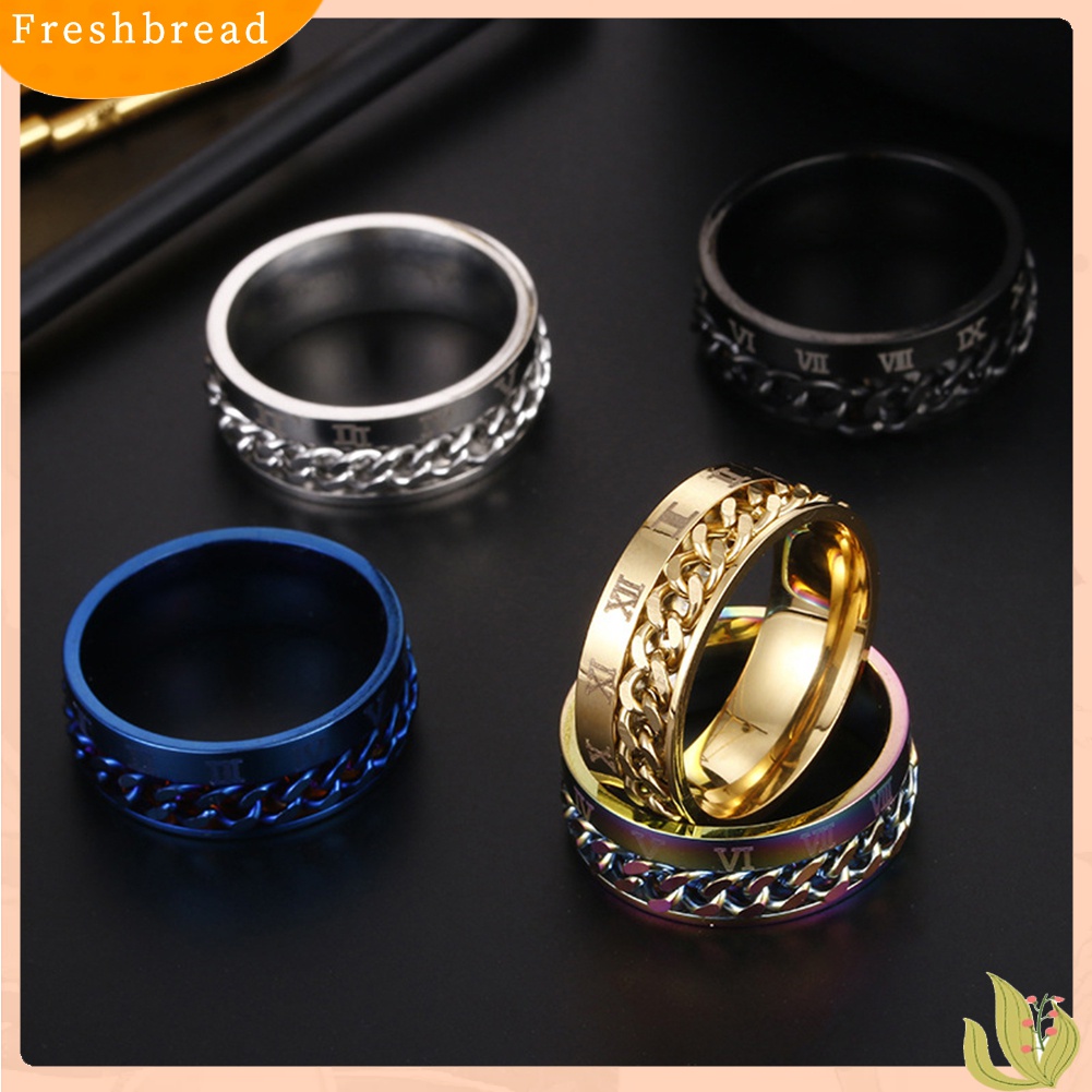 Fresh| Cincin Titanium Steel Model Rantai Twist Angka Romawi Untuk Unisex