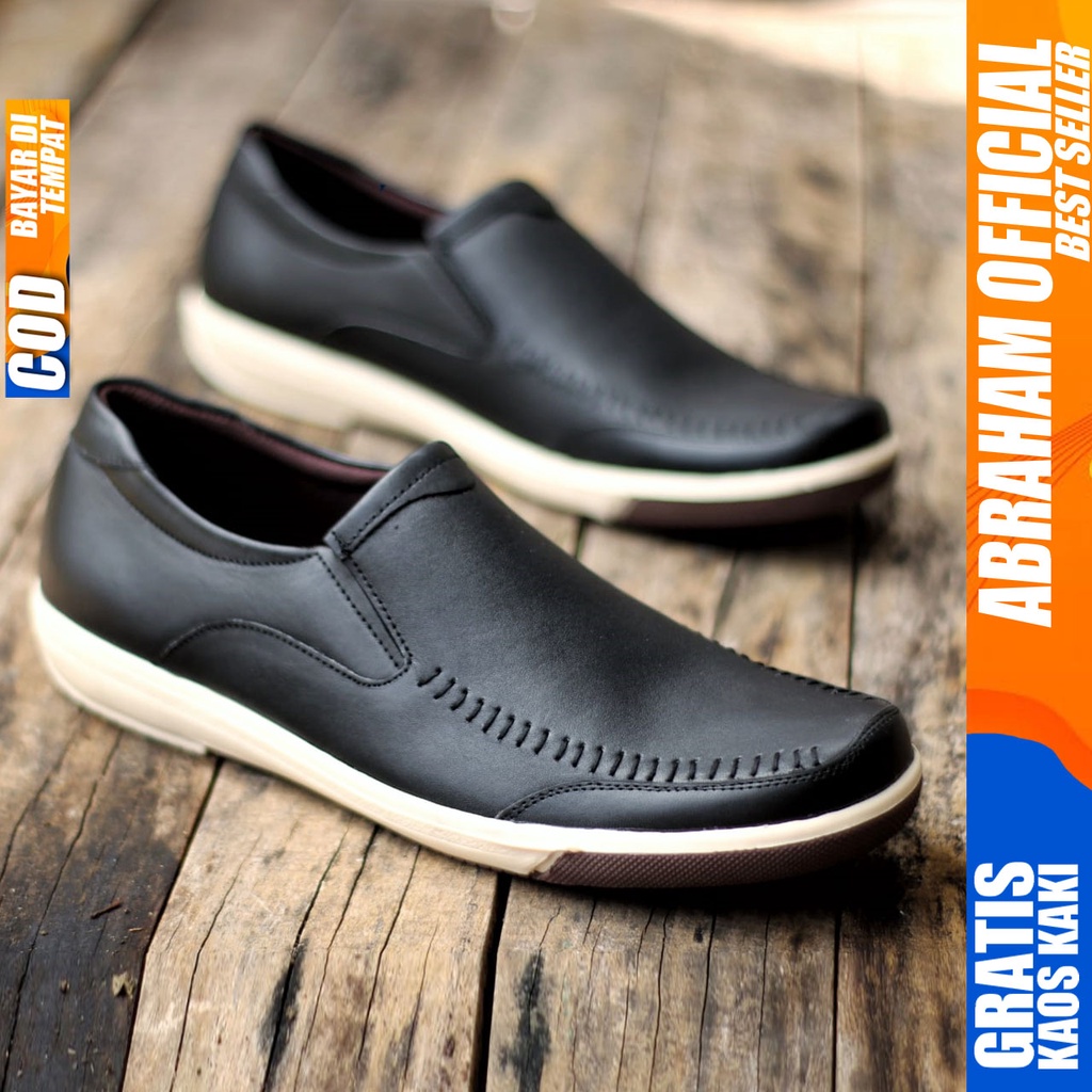 ABRHM x SANPER Sepatu Casual Slip On Kulit Asli Kasual Formal Pria Kerja Kantor Kuliah Kondangan Anti Slip Original