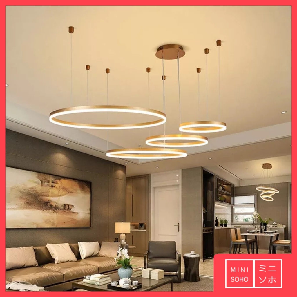 Lampu Gantung Hias Mewah Luxury Premium Minimalis Modern Aesthetic 4 Random Rings Pendant Ceiling LED - Gold