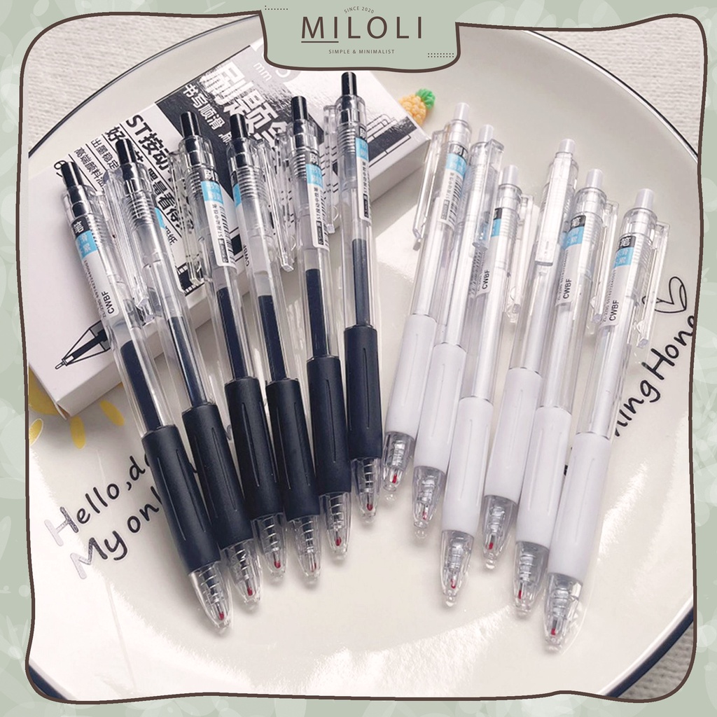 

[MILOLI] Pena Gel Simple Pen White black Mekanik 0.5mm Aesthetic Pen - D0036