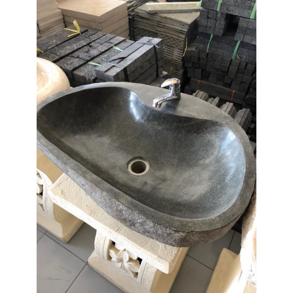 Wastafel Cuci Tangan + Lobang Kran Batu Kali/wastafel cuci tangan/Free Packing Kayu