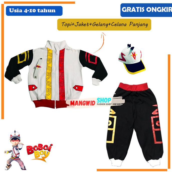 BAJU SETELAN KOSTUM JAKET SWEATER+TOPI+BOBOIBOY SUPRA ANAK LAKI LAKI Termurah
