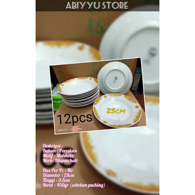 piring mahkota lusinan piring keramik ukuran besar 23cm piring makan